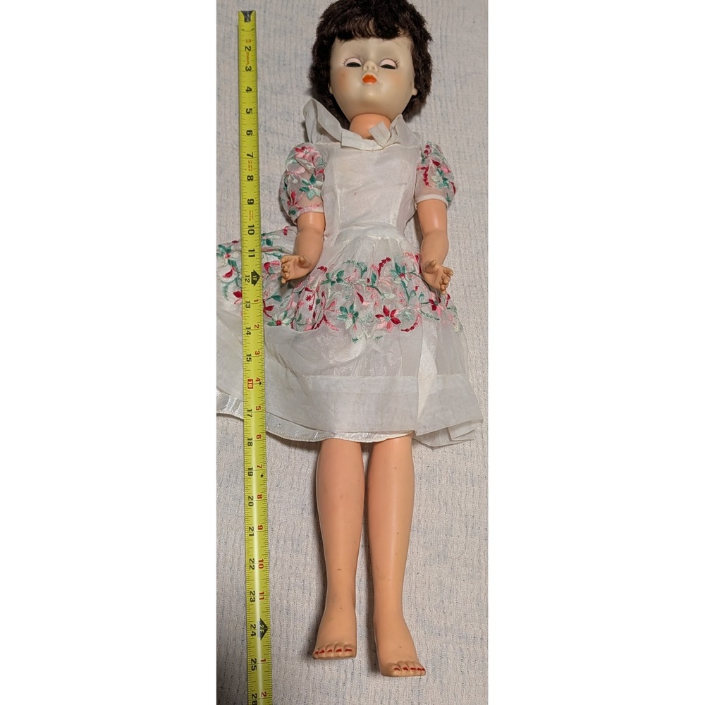 Vintage Soft Face Plastic Doll Caucasian Brown Hair Blue Eyes 24 Inch Tall